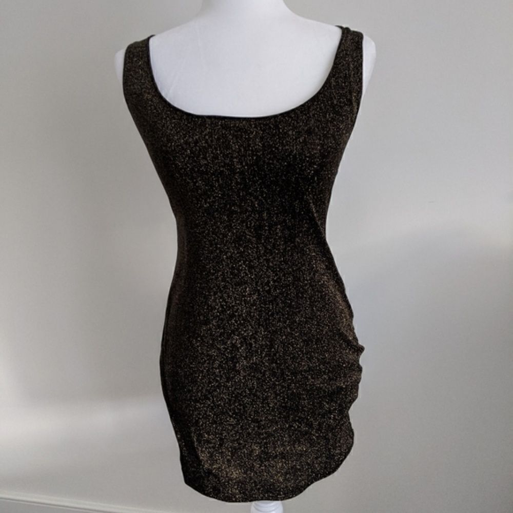 Short Black Gold Mini Dress Open Back XS